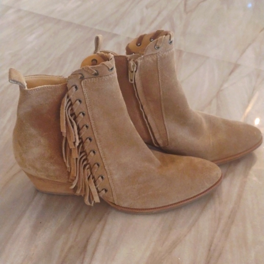 Paul Green tan sued fringe booties
